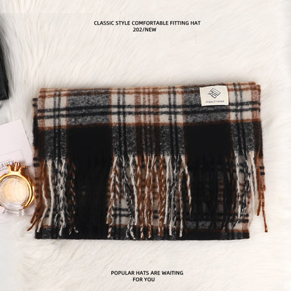 Women's High-grade Plaid Mohair Thickened Warm Korean Scarfs