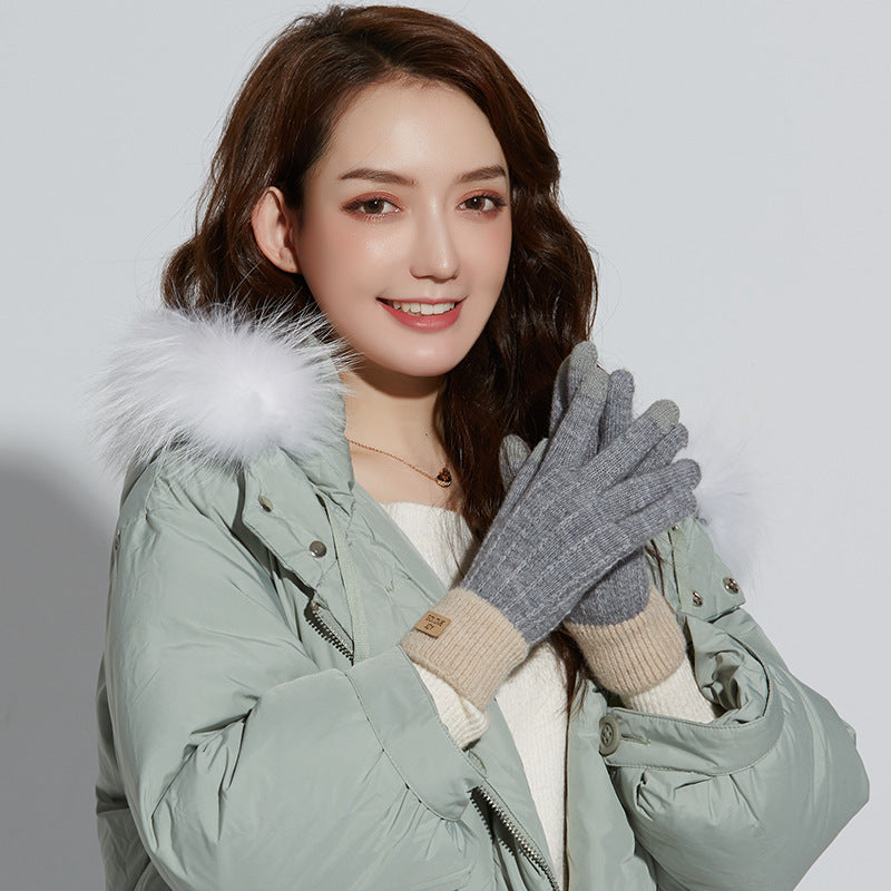 Women's Knitted Warm Outdoor Windproof Fleece-lined Korean Gloves