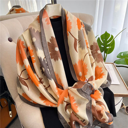 Broadcast Korean Style Printed Cotton Linen Classic Scarfs