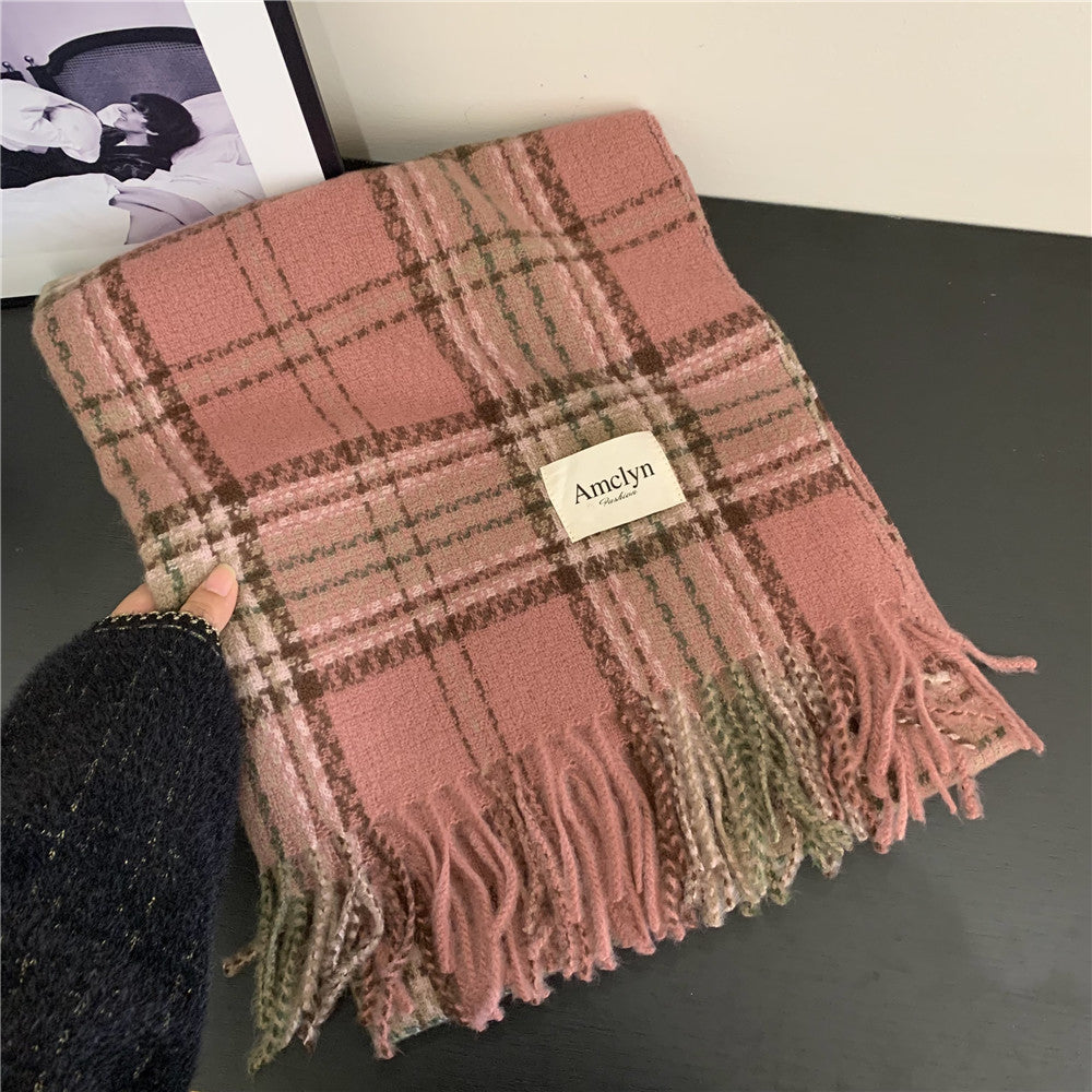 Plaid Female Winter Korean Style Thick Scarfs