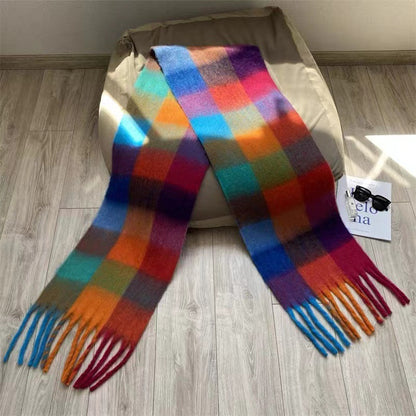 Braid Rainbow Plaid Color Matching Winter Cashmere Scarfs