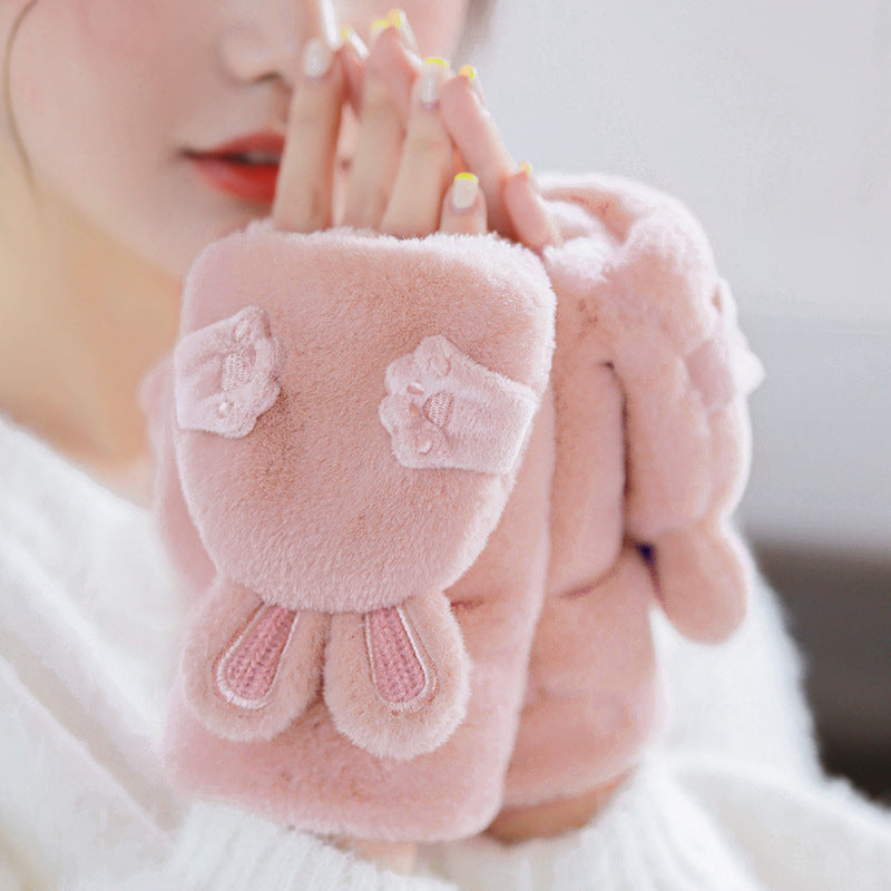 Winter Fleece-lined Cute Korean Style Cartoon Extra Thick Gloves