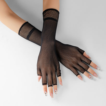 Women's Summer Sexy Mesh Strap Long Half Finger Gloves