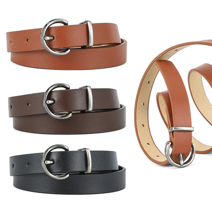 Women's Sier Round Pin Buckle Leather High-grade Versatile Decorative Belts