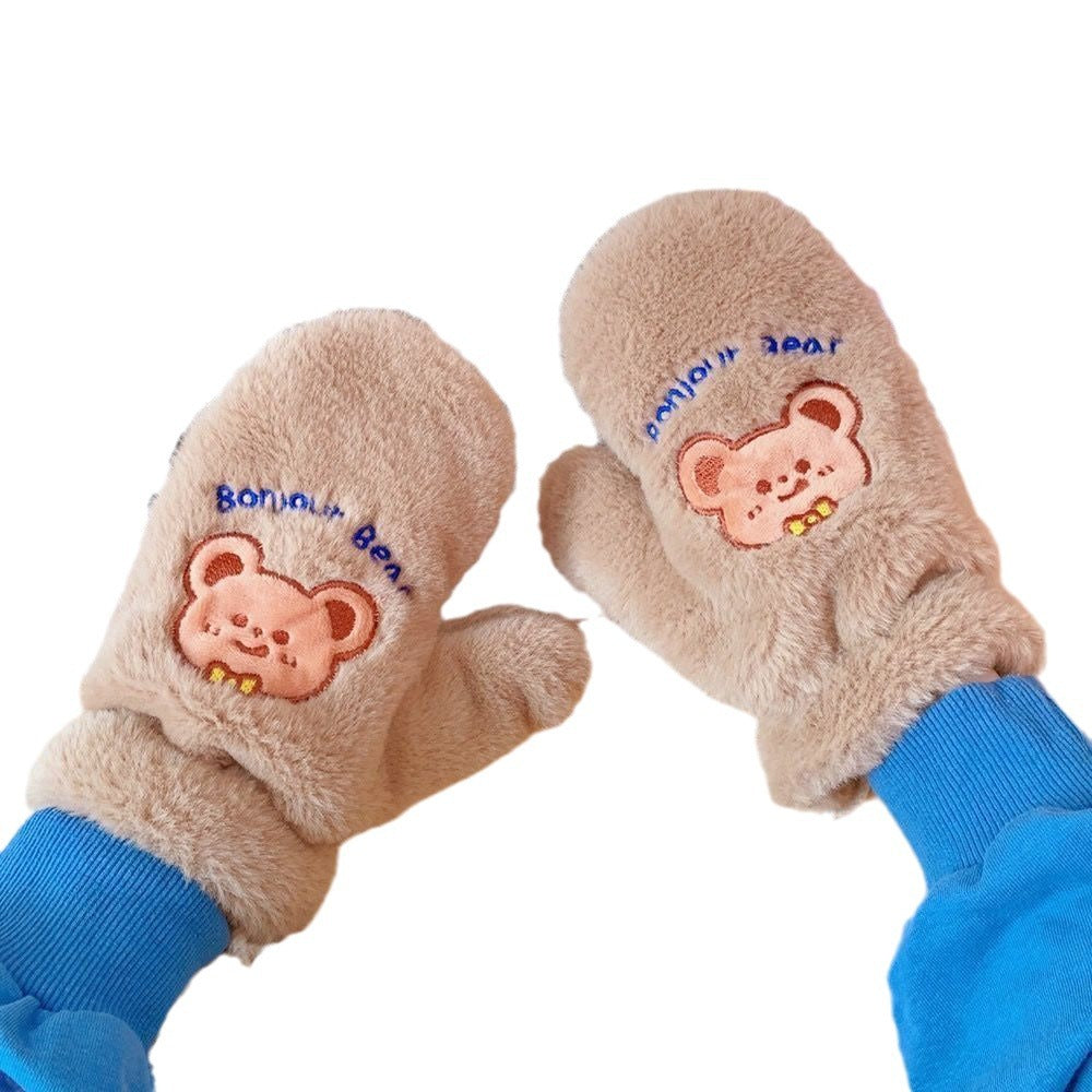 Cartoon Fleece-lined Thick Windproof Warm Leisure Gloves