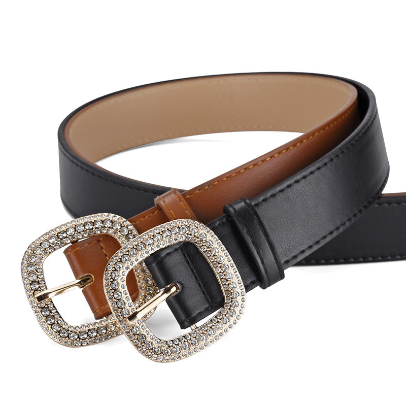 Fashion Square Buckle Rhinestone Inlaid Ladies Versatile Belts