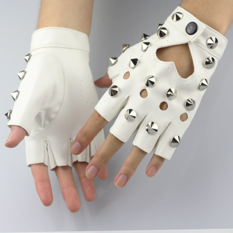 Women's Dancing Half Finger Leather Ding Design Fashion Punk Gloves