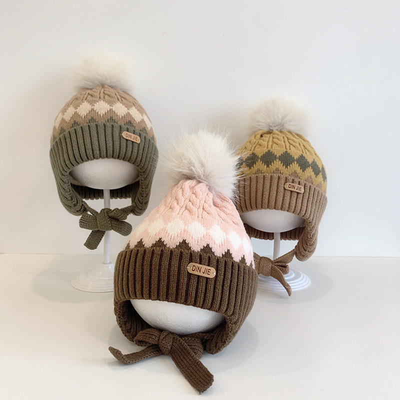 Fur Ball Knitted Earflaps Winter Boys Kids' Headwear