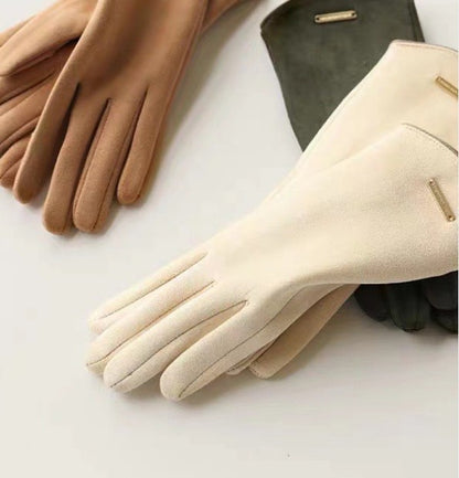 Women's Winter Suede Cycling Open Finger Touch Gloves