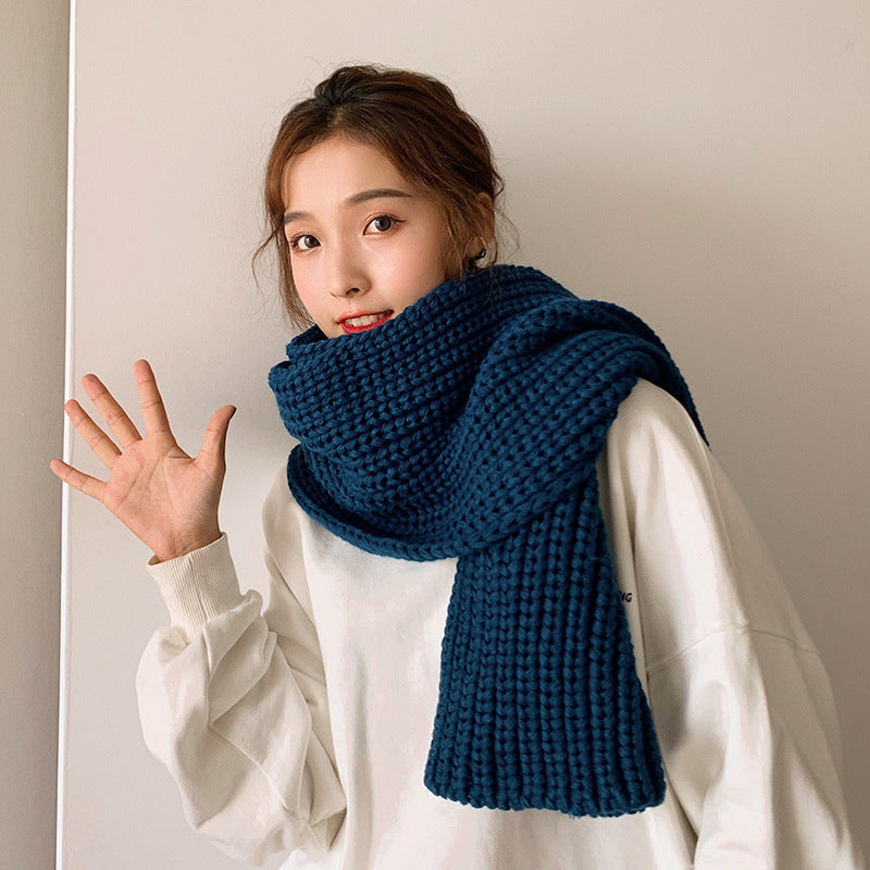 Women's & Men's Knitted Wool Solid Color Young Lady Thick Scarfs