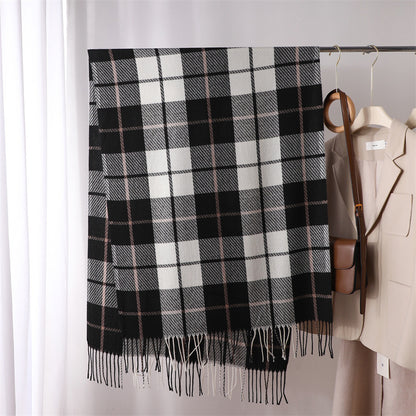 Women's Plaid Winter Shawl Warm Long Tassel Scarfs