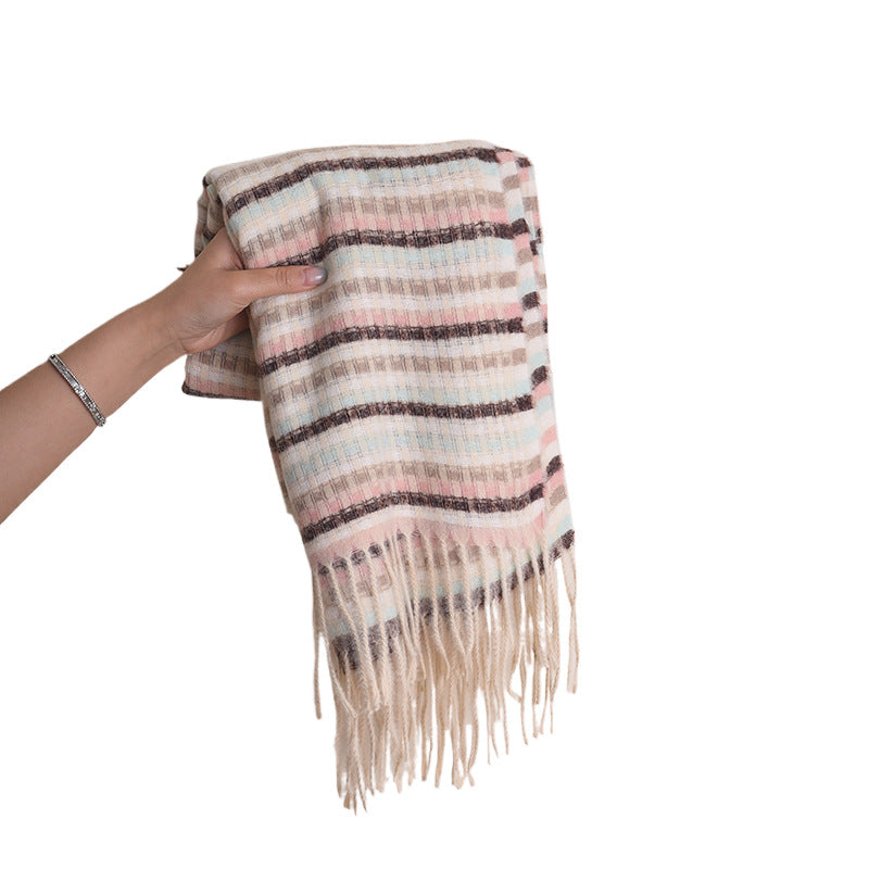 Women's Colorful Small Plaid Tassel Design Warm Scarfs