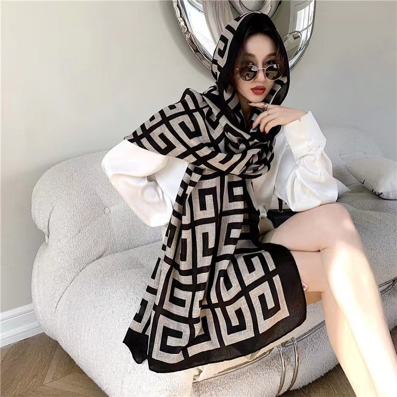 Broadcast Korean Style Printed Cotton Linen Scarfs