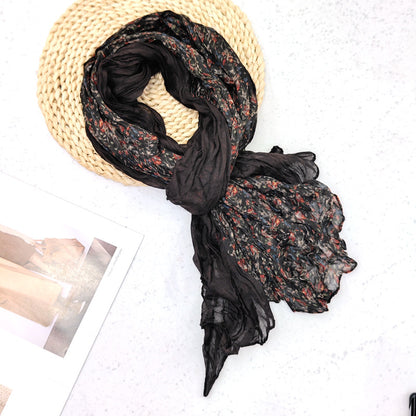 Women's Pleated Simple Silk Floral Shawl Bali Scarfs