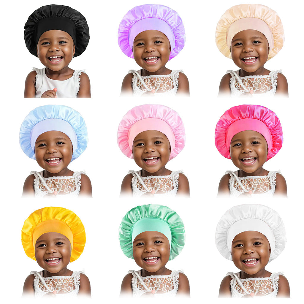 Children's Color Wide-brimmed Stretch Satin Nightcap Fashion Hair Care Kids' Headwear