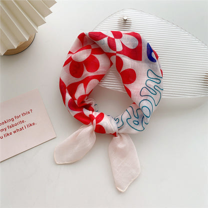 Women's Cotton Linen Small Square Towel Autumn Summer Bandana Headband Scarfs