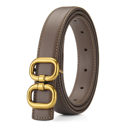 Women's Bronze Buckle Cowhide Thin Wide Simple Belts