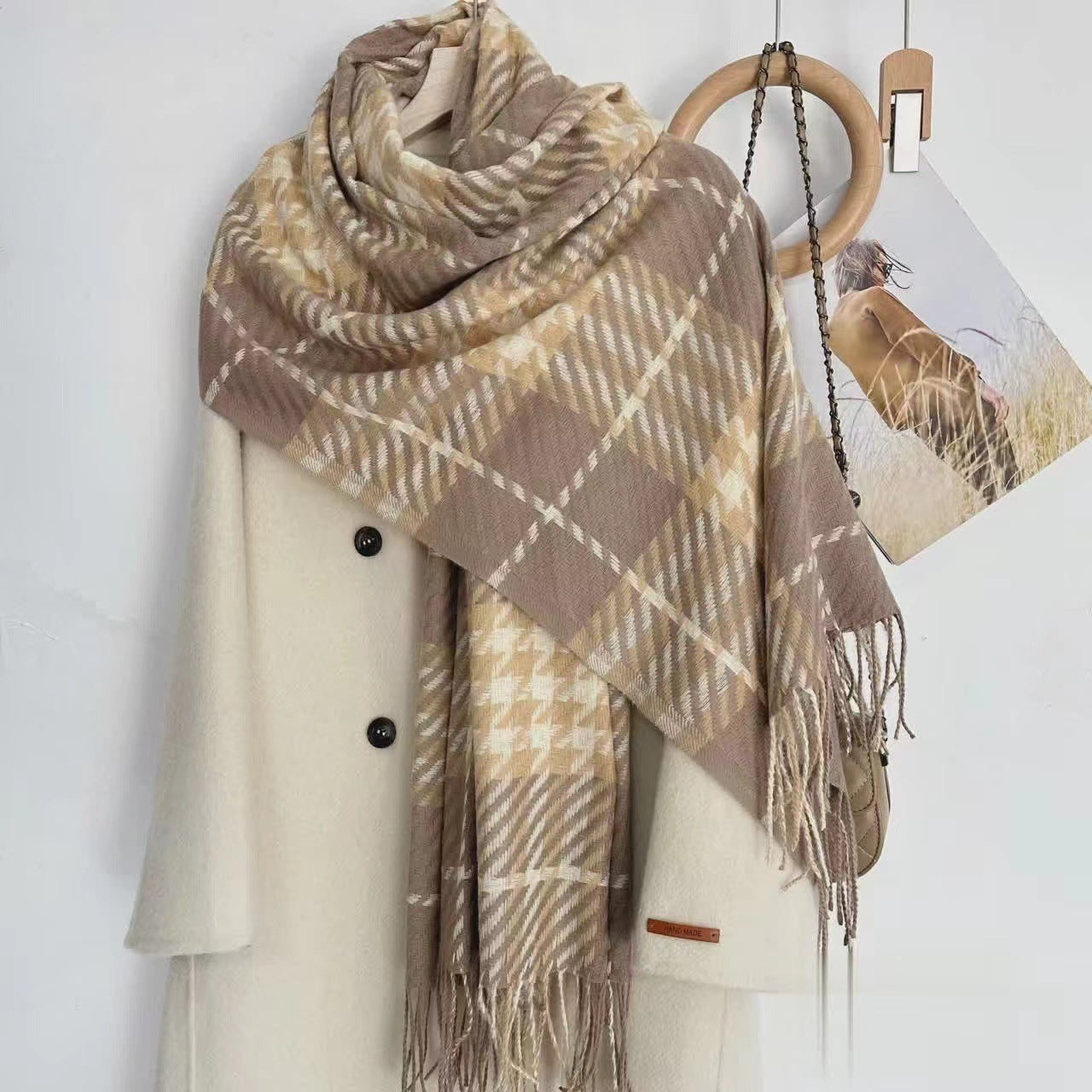 Winter Plaid Cashmere Warm Tassel Shawl Scarfs