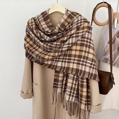 Women's Slouchy Plaid Korean Tassel Shawl Scarfs