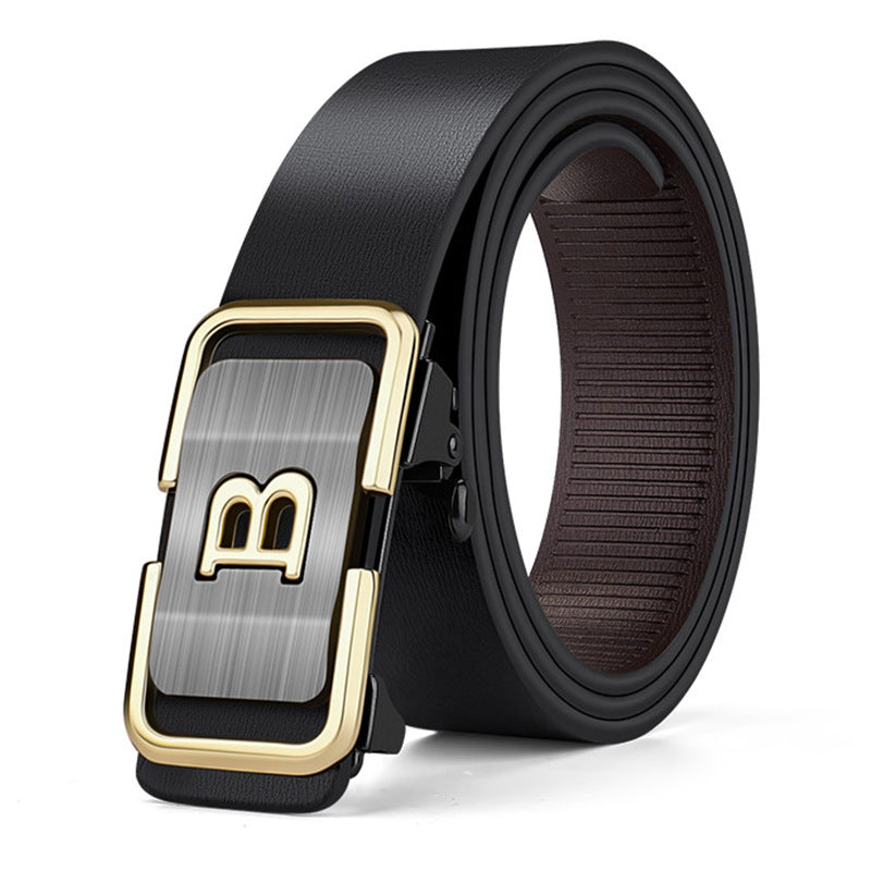 Men's Genuine Leather Fashion Toothless Automatic Buckle Cowhide Belts