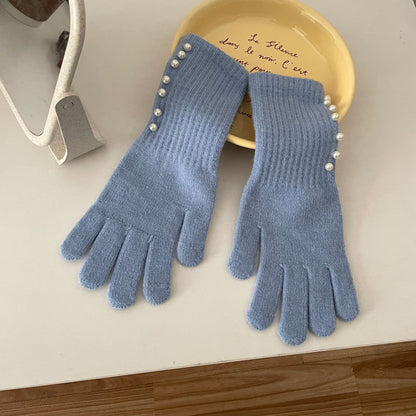 Pearl Knitted Female Riding Finger Open Gloves