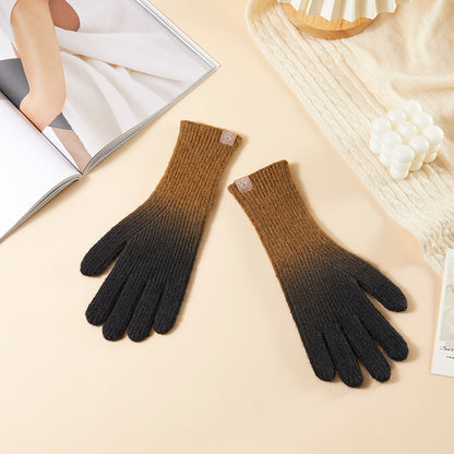 Women's Rainbow Gradient Wool Knitted Korean Open Gloves