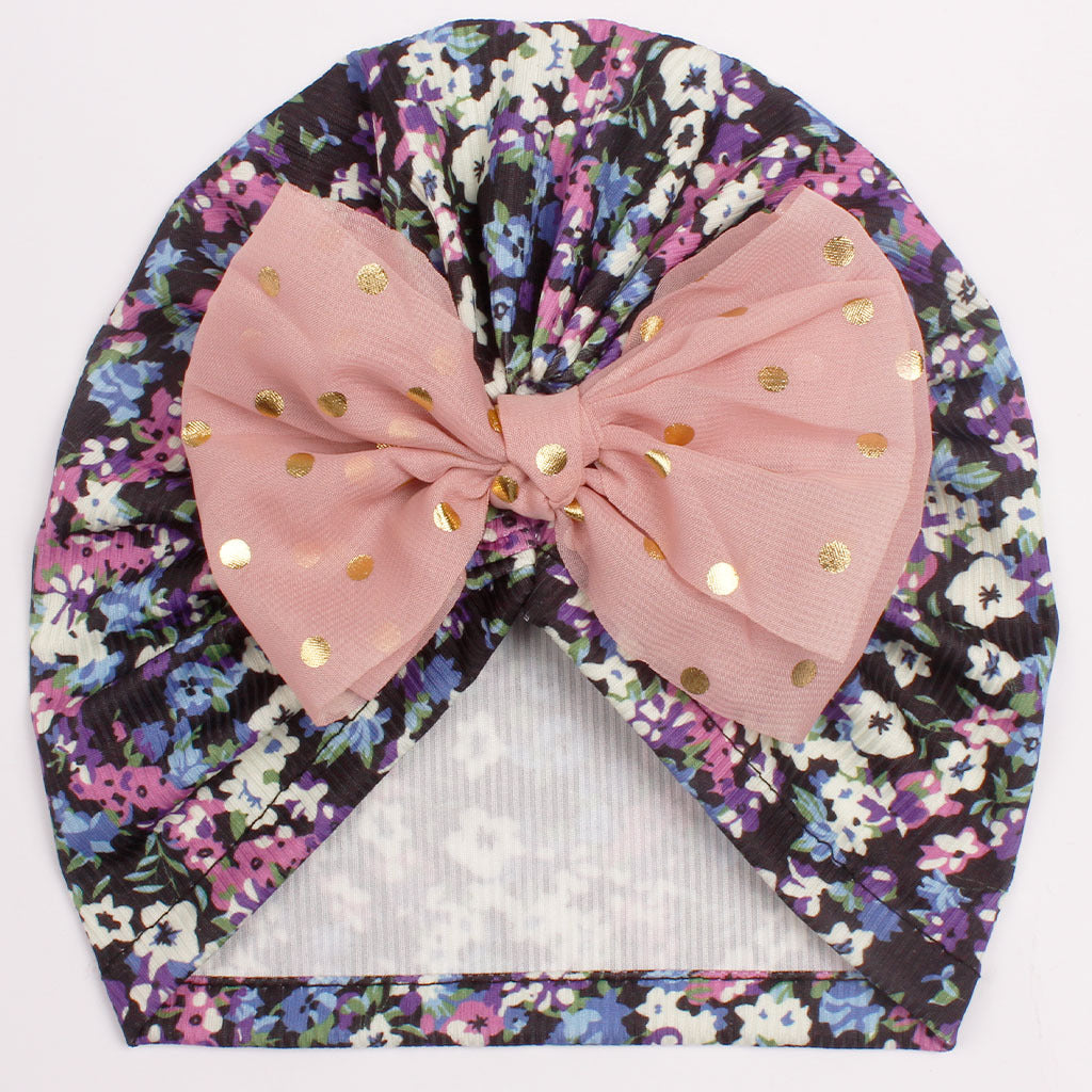 Children's Thread Beanie Printed Bow Knotted Hat Kids' Headwear