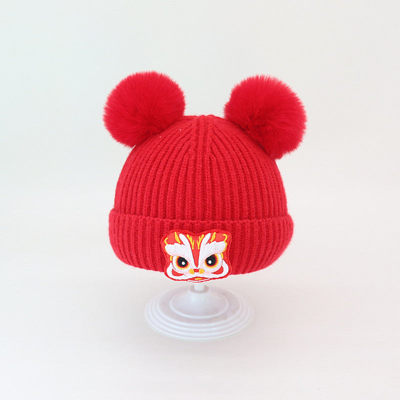 Warm Chinese Style Red Woolen Worship Festive Male Kids' Headwear