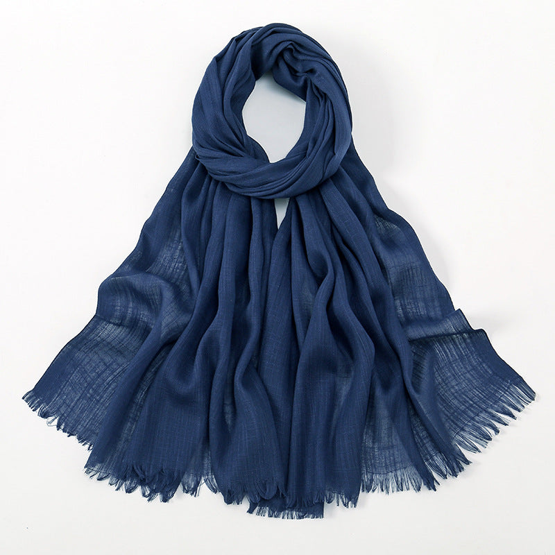 Women's Slub Cotton Solid Color Linen Feel Burrs Scarfs