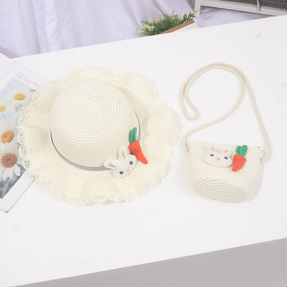 Children's Straw Hat Summer Sun Protection Bag Set Korean Style Kids' Headwear