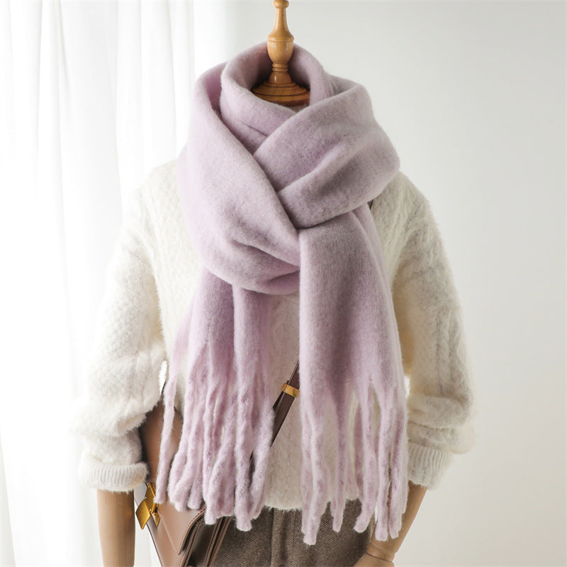 Women's & Men's Pure Color Winter Warm Lengthened Fringe Scarfs