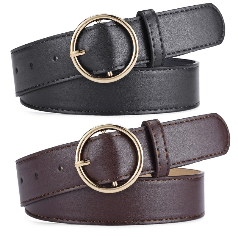 Women's Korean Style Personalized Round Buckle Leather Belts