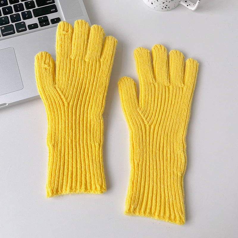 Color Woolen Knitted Candy Finger Open Gloves