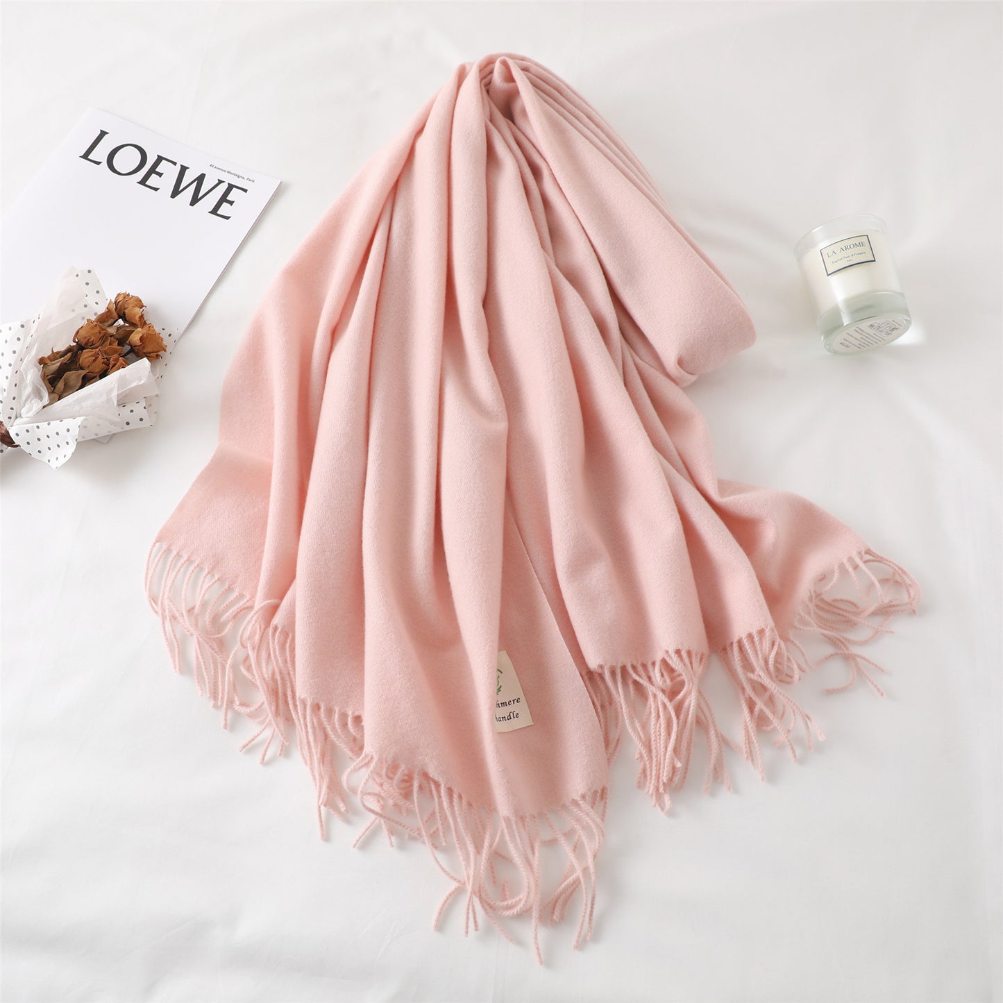 Women's For Keep Warm Color Monochrome Tassel Long Scarfs