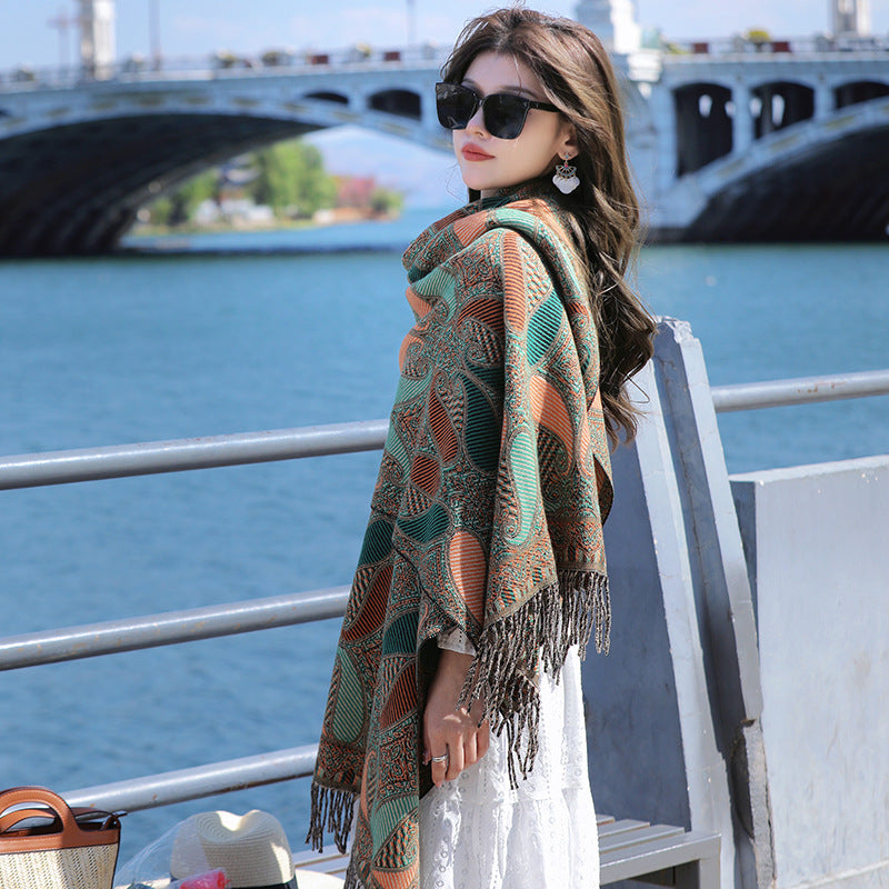 Women's Ethnic Style Cape Shawl Thickened Cashew Pattern Western Scarfs