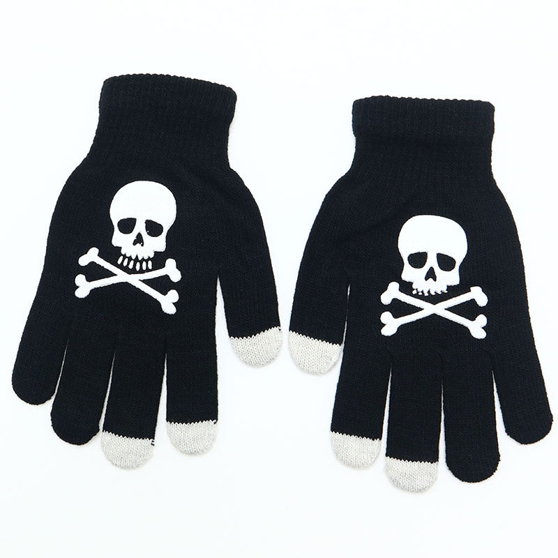 Women's & Men's Warm Wool Halloween Carnival Performance Skull Gloves