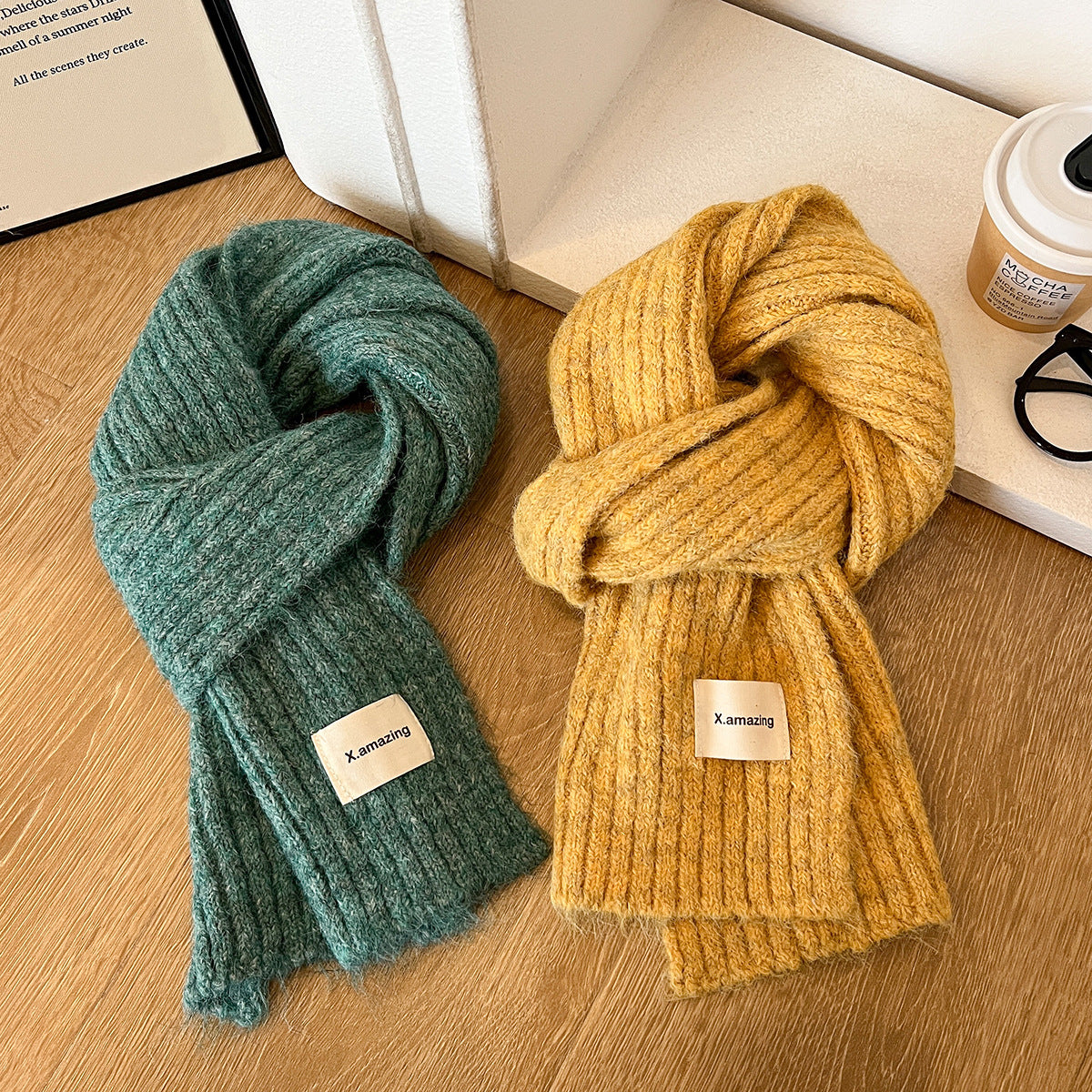 Women's Pastoral Style Knitted Wool For Winter High-grade Solid Color Scarfs