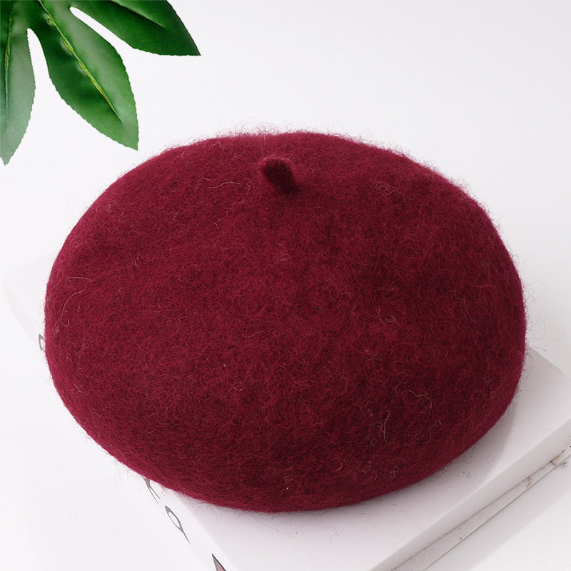 Mob Beret Woolen Solid Color Simple Adult Kids' Headwear