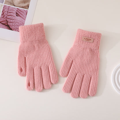 Women's & Men's Thickened Solid Color Knitted Wool Keep Warm Fleece-lined Gloves