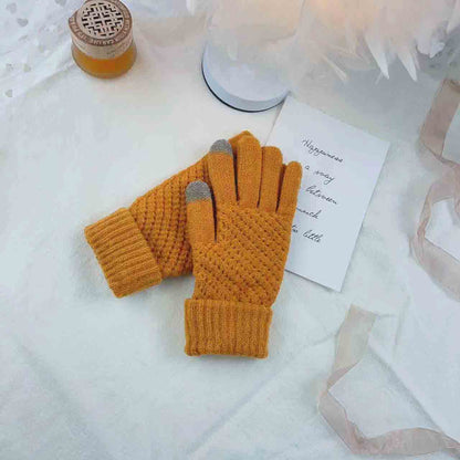 Women's & Men's Finger Wool Pure Color Warm Keeping Gloves