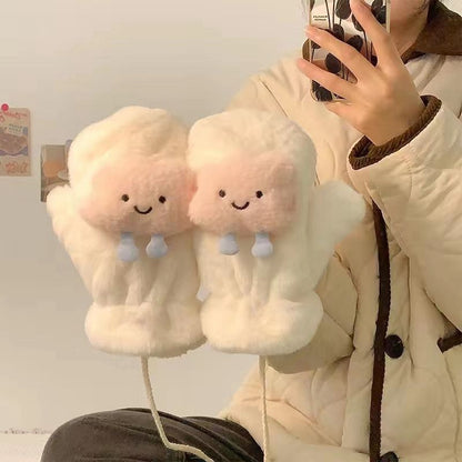 Winter Cute Funny Plush Mittens Cat Female Warm Thickened Gloves