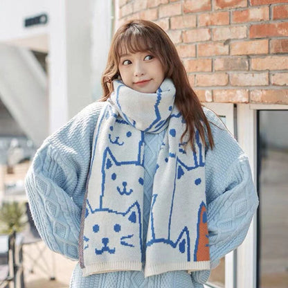 Couple Wool Knitted Male Female Korean Cat Scarfs