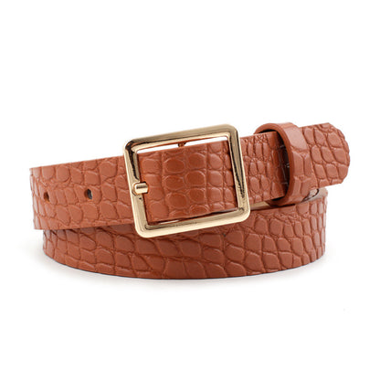 Women's Crocodile Pattern Fashionable Decorative Square Buckle Belts