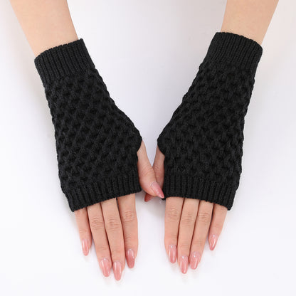 Women's Short Pineapple Flower Knitted Wool Oversleeve Warm Half Finger Gloves