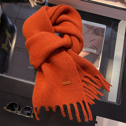 Pure Wool Female Winter High Sense Tassel Warm Scarfs