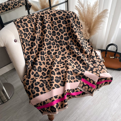 Women's Leopard Print Fashion Confident Long Thickened Warm Scarfs