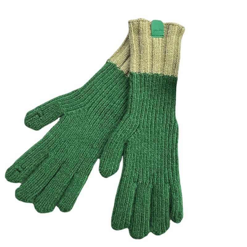 Winter Knitted Couple Warm Finger Contrast Gloves