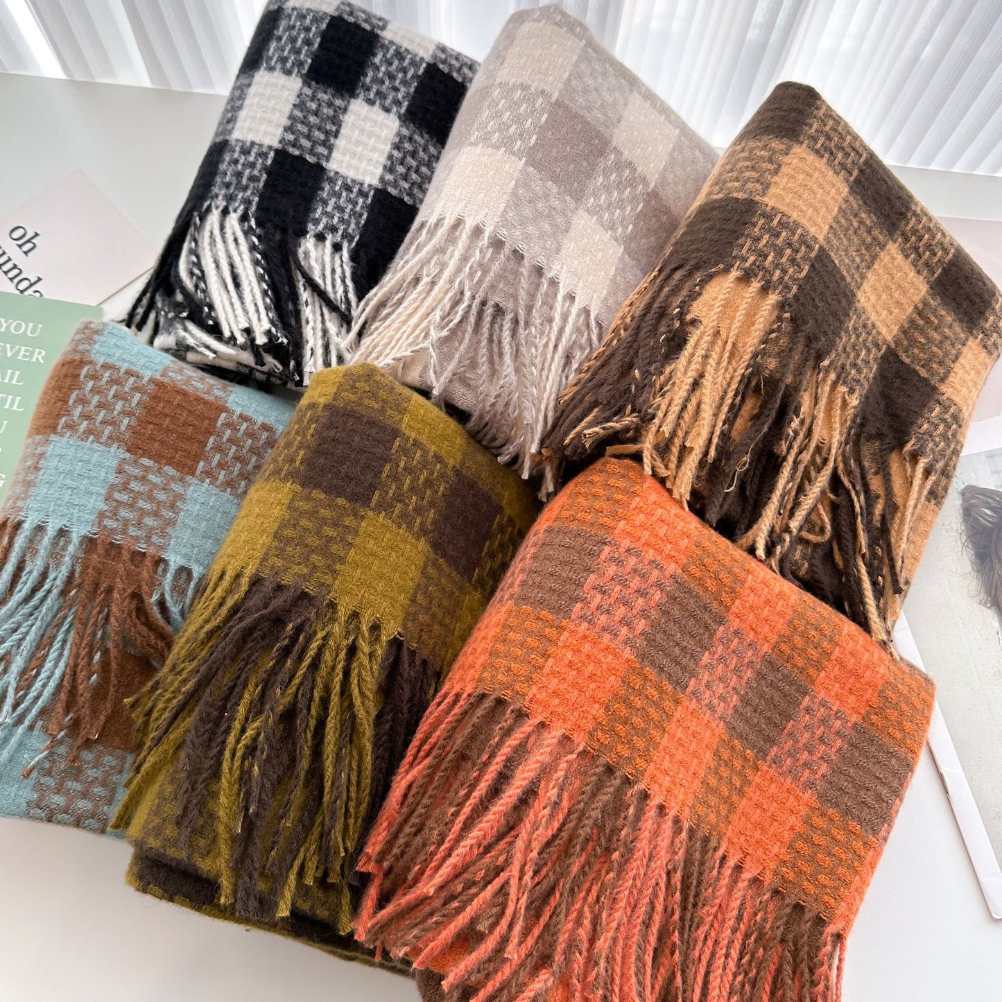 Plaid For Winter Black White Thickened Scarfs