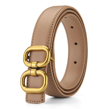 Women's Bronze Buckle Cowhide Thin Wide Simple Belts