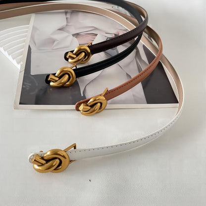 Women's Thin Retro Twist Buckle Cowhide Trendy Belts